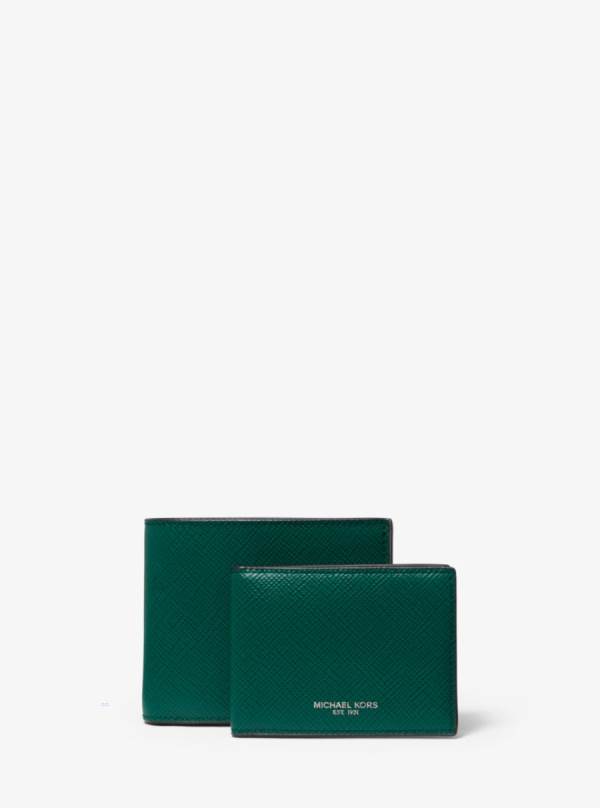 Panske Penazenky Michael Kors Harrison Crossgrain Leather Billfold With Passcase Zelene - Doplnky Michael Kors Vypredaj | XKHOZ-0645